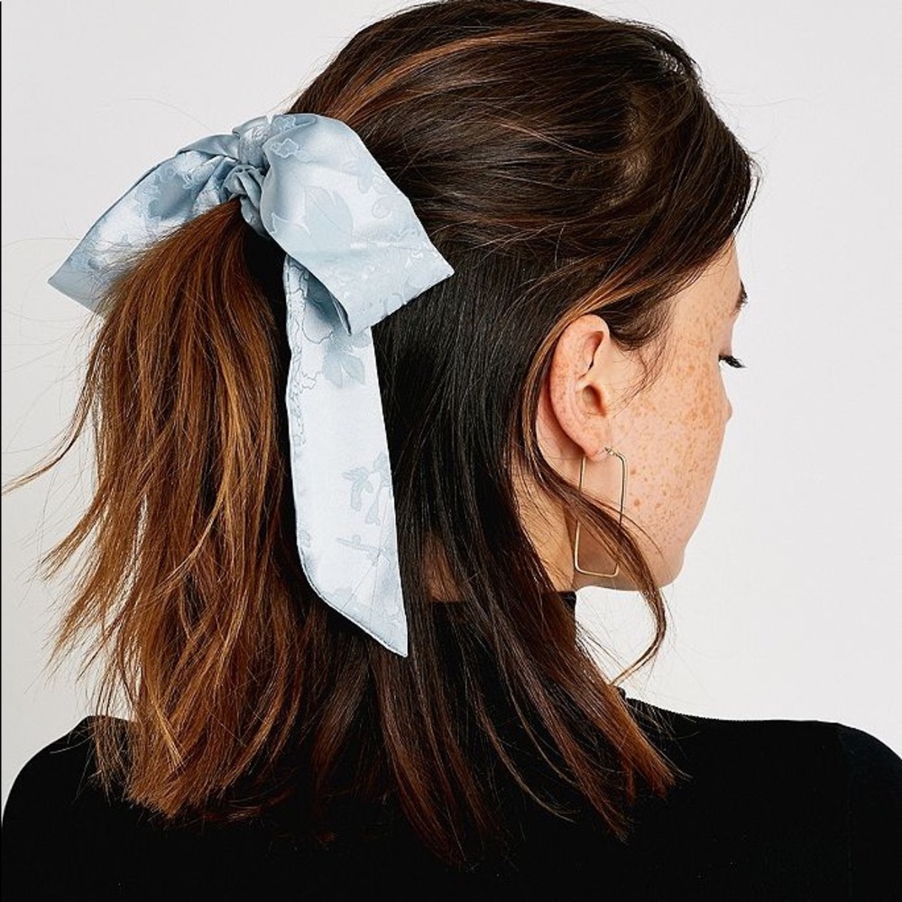 Light Blue Floral Bow Hair Tie Scrunchie